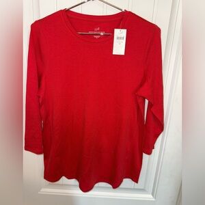 J Jill Women’s medium cherry red Pima 3/4-Sleeve V-Neck Tee New NWT